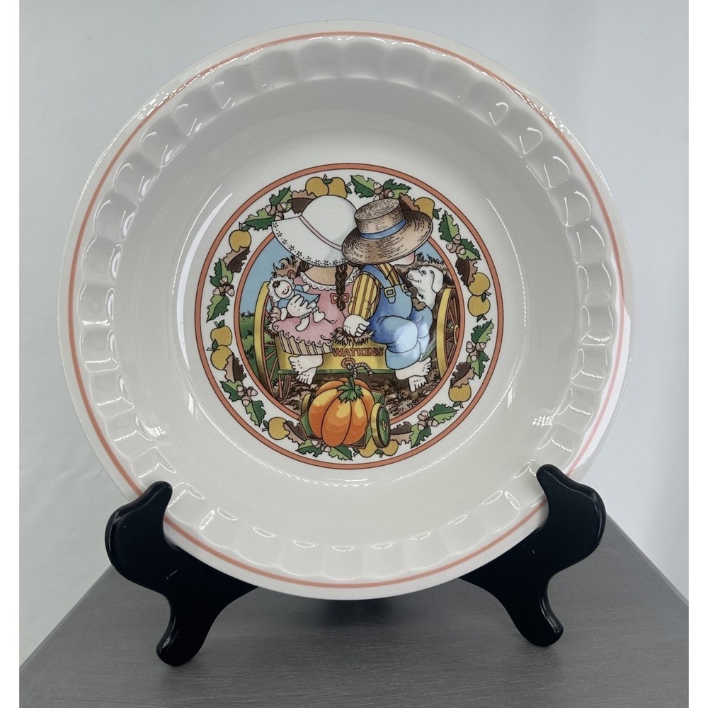 1989 Autumn Country Kids Pie Plate #4 of 5 Pumpkin Ride Cottage Core Vintage